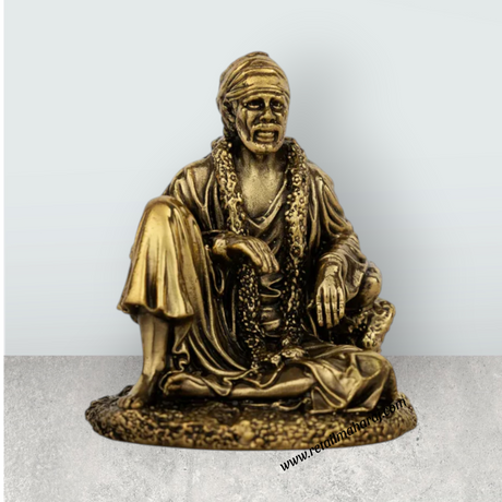 Sai Baba Murti – Antique Brass Shirdi Sai Baba Idol for Home & Temple Pooja (3 x 2.5 Inches) - Retail Maharaj
