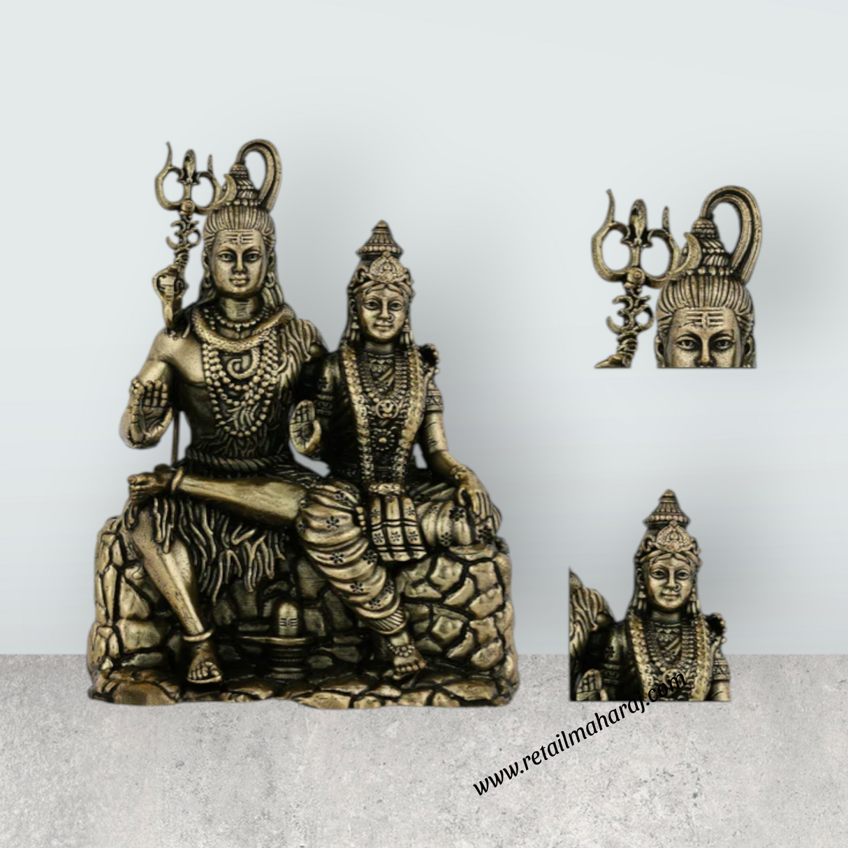 Shivan Parvathi Murti – Antique Brass Shiva Parvati Idol / Statue for Pooja (4.25 x 3.25 Inches) - Retail Maharaj