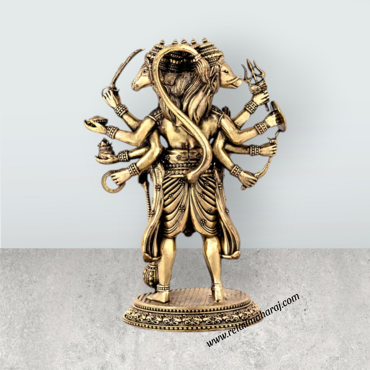 Panchamukhi Hanuman Standing On Base Murti - 6.5 x 4 Inches | Antique Brass Statue for Home Décor & Pooja - Retail Maharaj