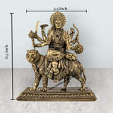 Brass Durga Sitting on Tiger Murti - 6.5 x 5.5 Inches | Antique Brass Durga Statue for Home & Pooja - Retail Maharaj