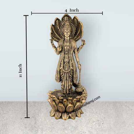Vishnu Sheshnag Standing on Kamal Base – Antique Brass Vishnu Idol / Murti for Home & Pooja Decor (11 x 4 Inches) - Retail Maharaj