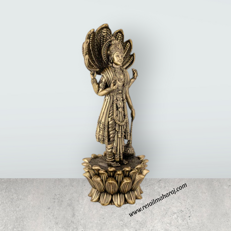 Vishnu Sheshnag Standing on Kamal Base – Antique Brass Vishnu Idol / Murti for Home & Pooja Decor (11 x 4 Inches) - Retail Maharaj
