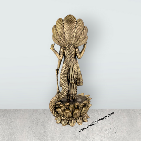 Vishnu Sheshnag Standing on Kamal Base – Antique Brass Vishnu Idol / Murti for Home & Pooja Decor (11 x 4 Inches) - Retail Maharaj
