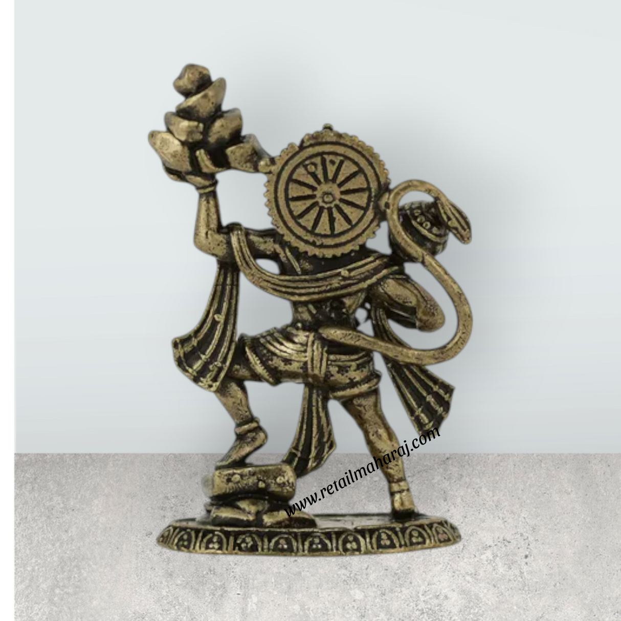 Sanjeevi Hanuman Murti – 1 x 0.75 Inches | Antique Brass Idol / Anjaneya Statue For Home Pooja & Protection - Retail Maharaj