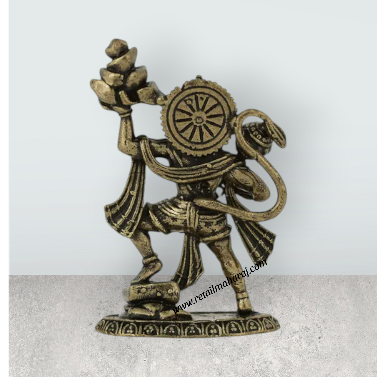 Sanjeevi Hanuman Murti – 1 x 0.75 Inches | Antique Brass Idol / Anjaneya Statue For Home Pooja & Protection - Retail Maharaj