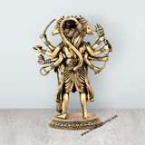 Panchamukha Hanuman Standing On Base Murti - 8 x 5.5 Inches | Antique Brass Anjaneyar Statue for Home & Pooja - Retail Maharaj