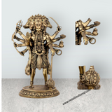 Panchamukha Hanuman Standing On Base Murti - 8 x 5.5 Inches | Antique Brass Anjaneyar Statue for Home & Pooja - Retail Maharaj