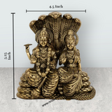 Vishnu Lakshmi Sitting on Sheshnag – 5.25 x 4.5 Inches | Antique Brass Vishnu Lakshmi Idol / Murti for Home & Pooja Decor - Retail Maharaj