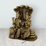 Vishnu Lakshmi Sitting on Sheshnag – 5.25 x 4.5 Inches | Antique Brass Vishnu Lakshmi Idol / Murti for Home & Pooja Decor - Retail Maharaj