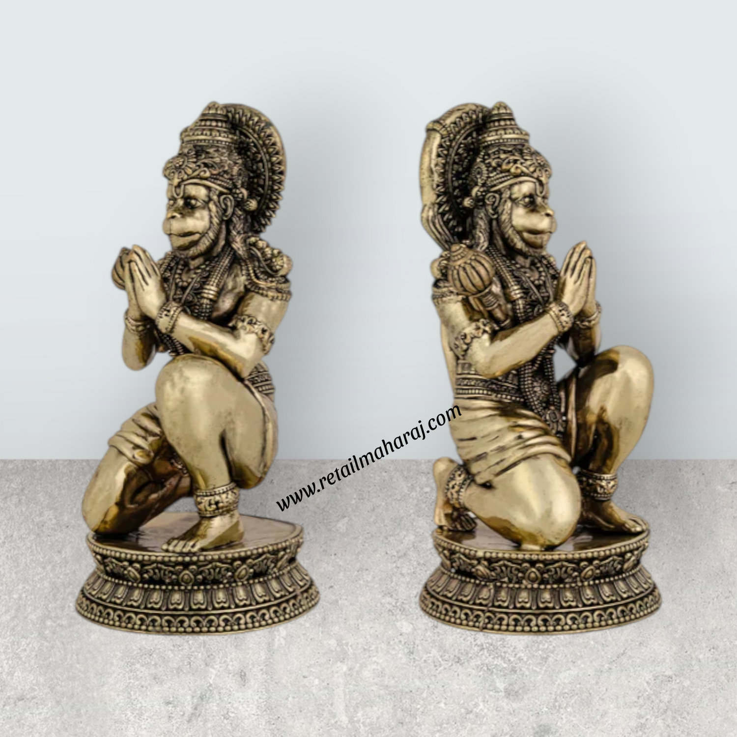 Ramar Murti Set - 10 x 3 Inches | Antique Brass Ram Darbar Idol (Sita Ram Laxman Hanuman) - Retail Maharaj