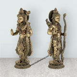 Ramar Murti Set - 10 x 3 Inches | Antique Brass Ram Darbar Idol (Sita Ram Laxman Hanuman) - Retail Maharaj