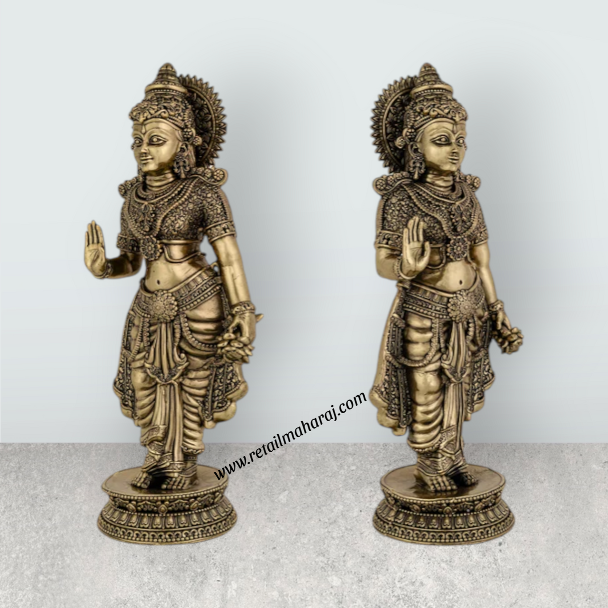 Ramar Murti Set - 10 x 3 Inches | Antique Brass Ram Darbar Idol (Sita Ram Laxman Hanuman) - Retail Maharaj
