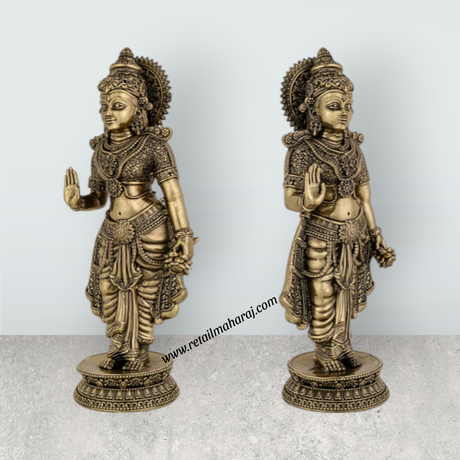 Ramar Murti Set - 10 x 3 Inches | Antique Brass Ram Darbar Idol (Sita Ram Laxman Hanuman) - Retail Maharaj