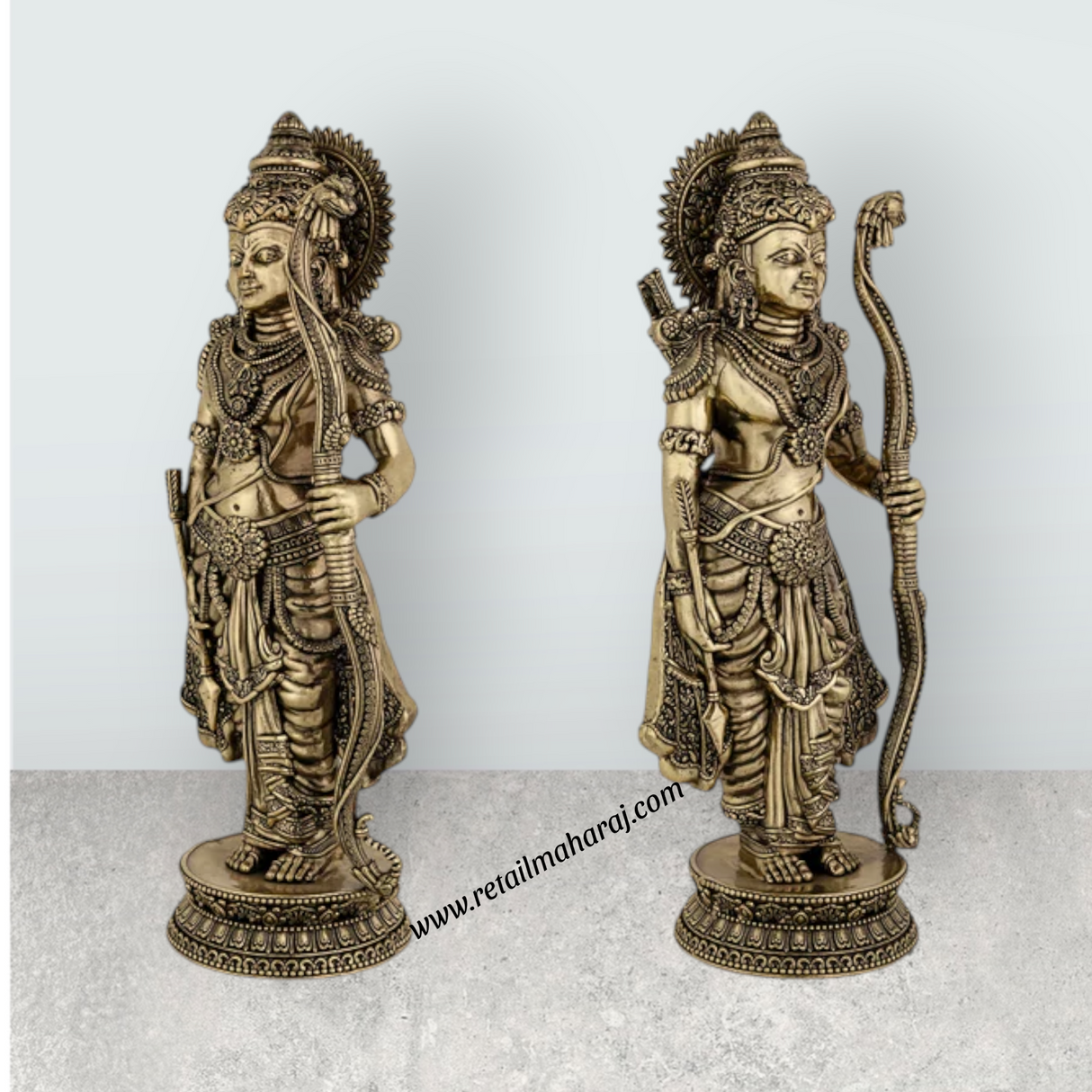 Ramar Murti Set - 10 x 3 Inches | Antique Brass Ram Darbar Idol (Sita Ram Laxman Hanuman) - Retail Maharaj