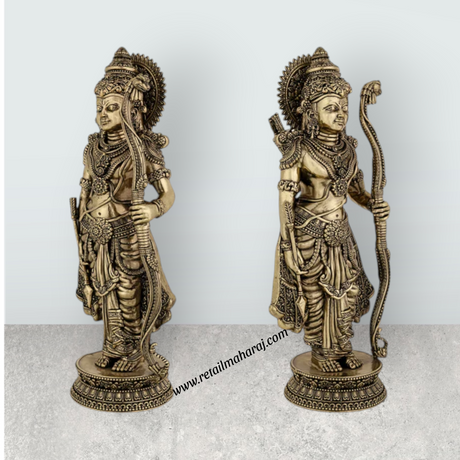 Ramar Murti Set - 10 x 3 Inches | Antique Brass Ram Darbar Idol (Sita Ram Laxman Hanuman) - Retail Maharaj
