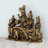 Lord Shiva Family Sitting on Base Murti – Antique Brass Shiv Parivar Idol for Pooja (7 x 7.5 Inches) - Retail Maharaj
