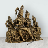 Lord Shiva Family Sitting on Base Murti – Antique Brass Shiv Parivar Idol for Pooja (7 x 7.5 Inches) - Retail Maharaj