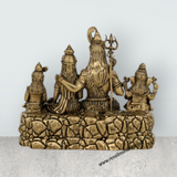Lord Shiva Family Sitting on Base Murti – Antique Brass Shiv Parivar Idol for Pooja (7 x 7.5 Inches) - Retail Maharaj