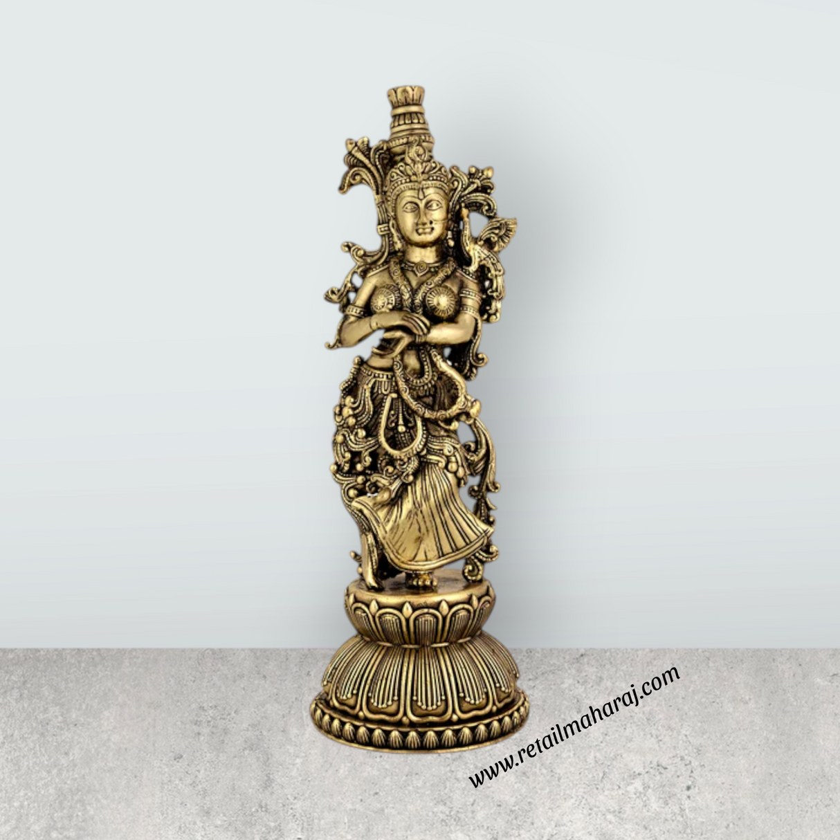 Radha Krishna Standing On Base Murti - 8.5 x 3 Inches | Antique Brass Idol - Retail Maharaj