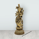 Radha Krishna Standing On Base Murti - 8.5 x 3 Inches | Antique Brass Idol - Retail Maharaj