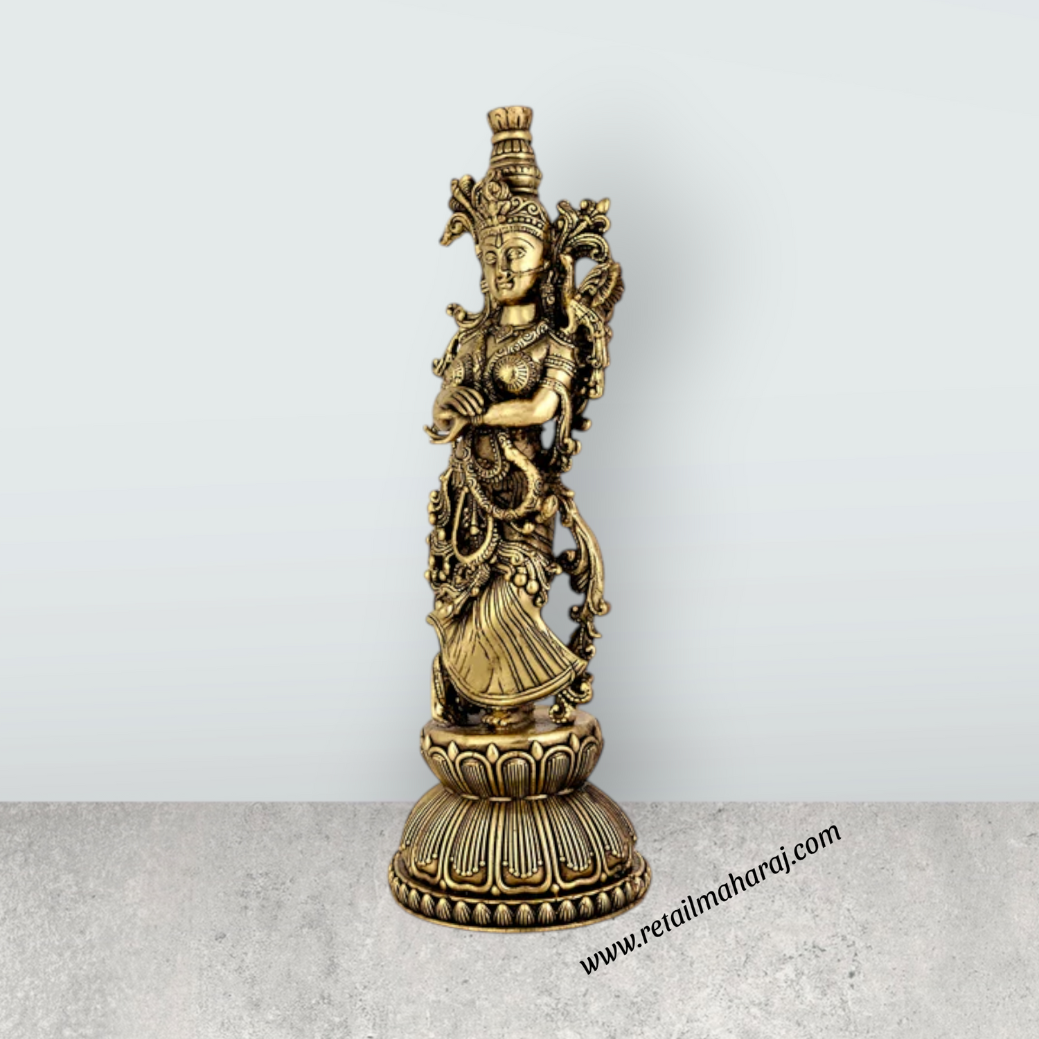 Radha Krishna Standing On Base Murti - 8.5 x 3 Inches | Antique Brass Idol - Retail Maharaj