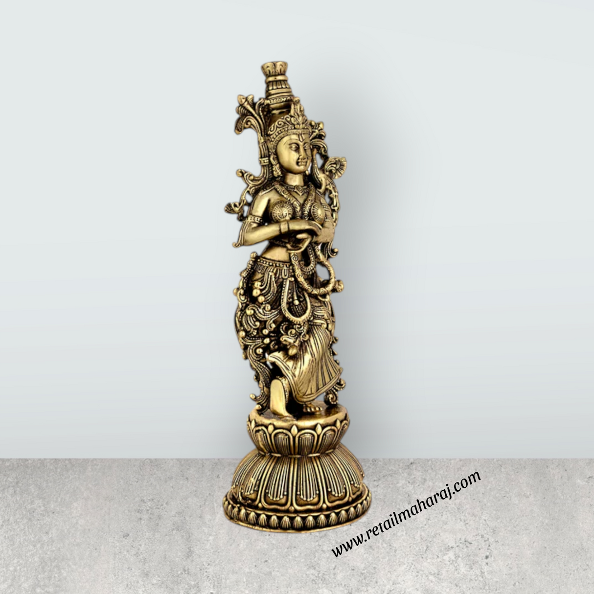 Radha Krishna Standing On Base Murti - 8.5 x 3 Inches | Antique Brass Idol - Retail Maharaj