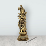 Radha Krishna Standing On Base Murti - 8.5 x 3 Inches | Antique Brass Idol - Retail Maharaj