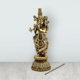 Radha Krishna Standing On Base Murti - 8.5 x 3 Inches | Antique Brass Idol - Retail Maharaj