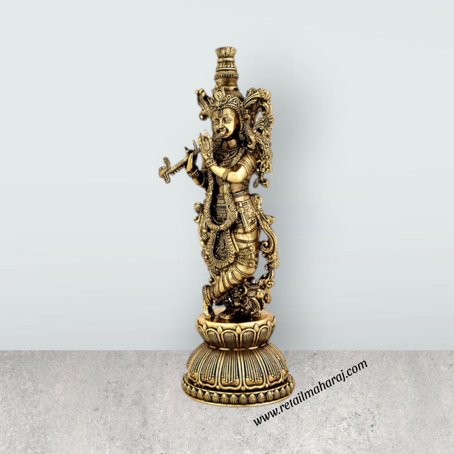 Radha Krishna Standing On Base Murti - 8.5 x 3 Inches | Antique Brass Idol - Retail Maharaj