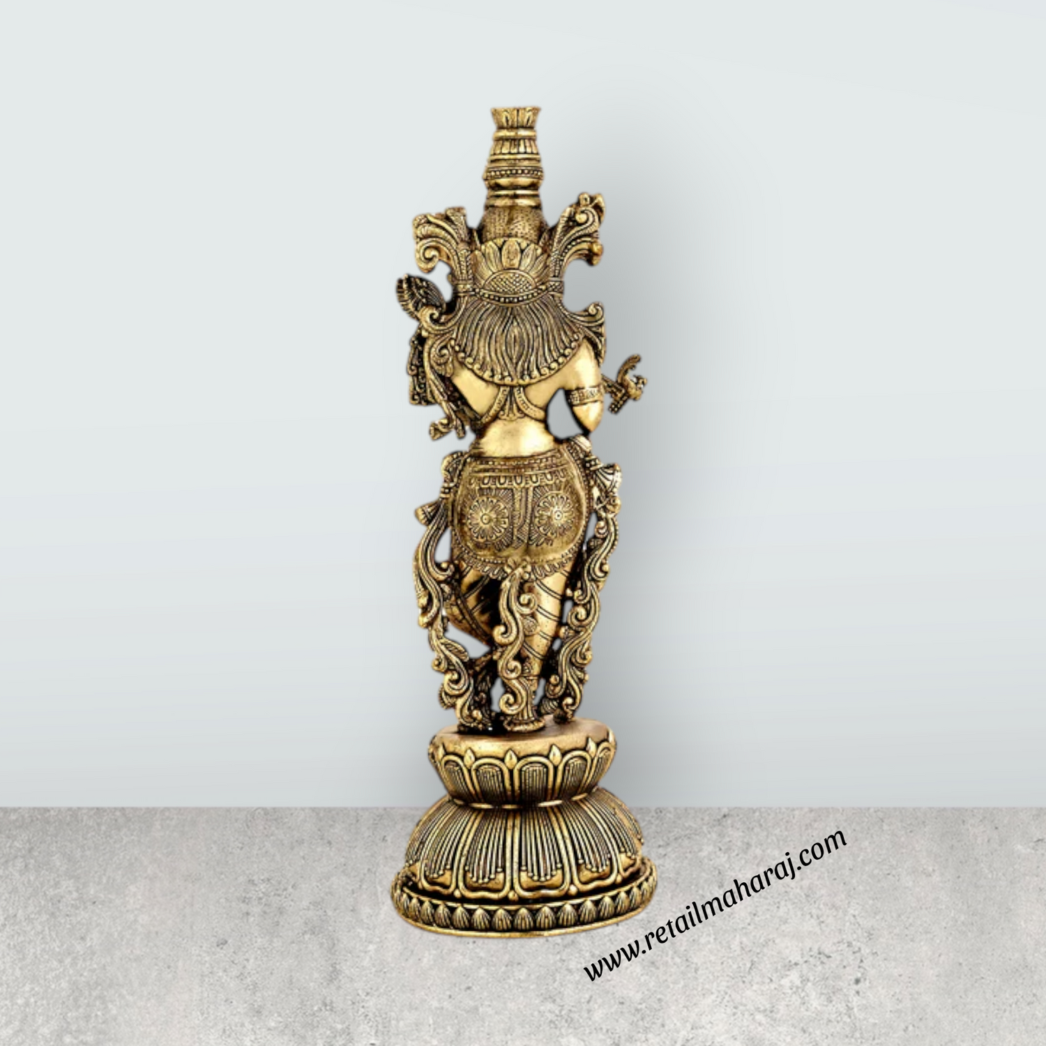 Radha Krishna Standing On Base Murti - 8.5 x 3 Inches | Antique Brass Idol - Retail Maharaj