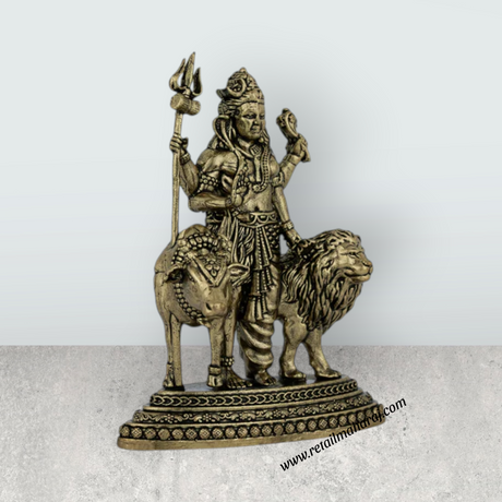 Ardhanareeswarar Murti – Antique Brass Idol / Cow & Lion Base Statue for Home & Pooja (4.5 x 3.5 Inches) - Retail Maharaj