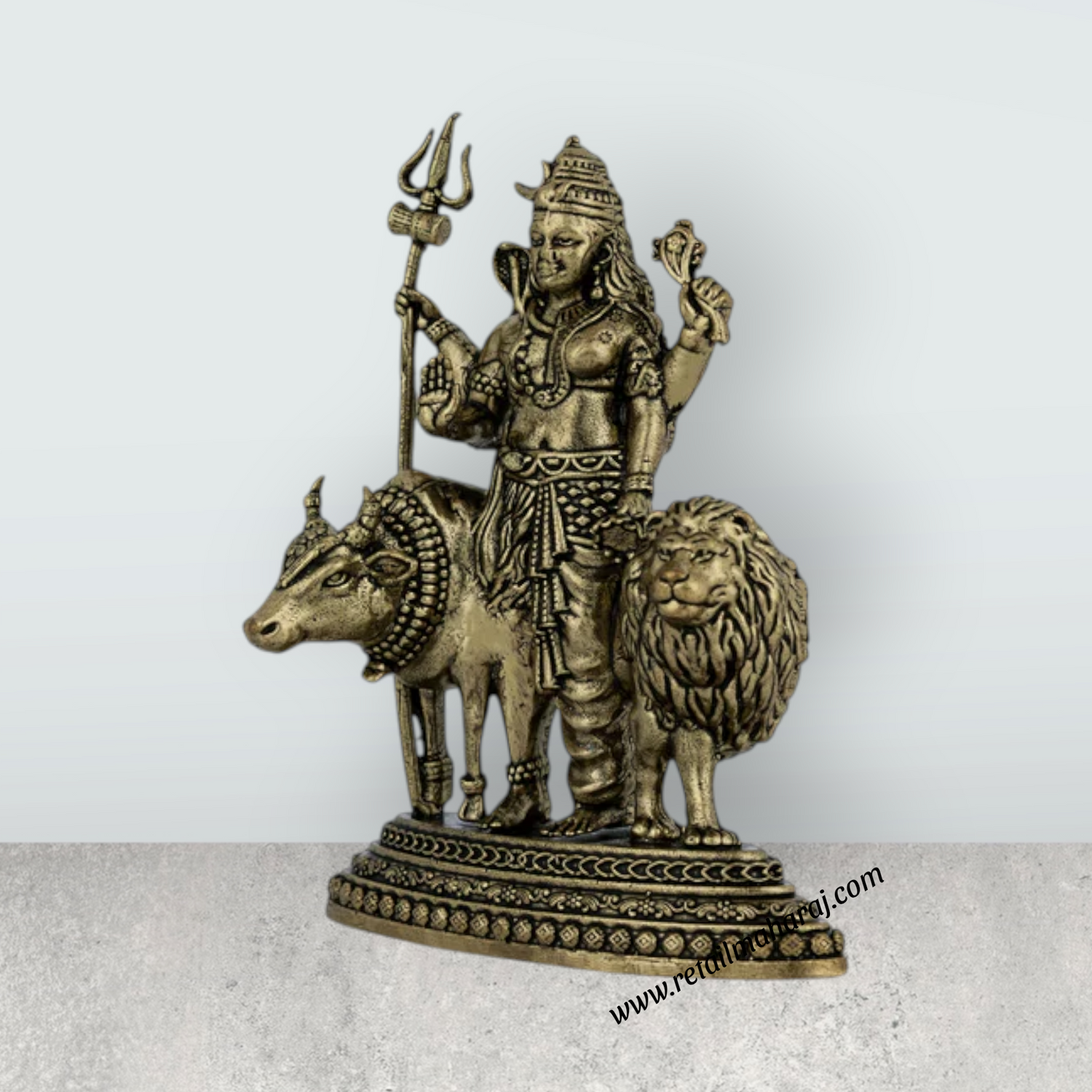 Ardhanareeswarar Murti – Antique Brass Idol / Cow & Lion Base Statue for Home & Pooja (4.5 x 3.5 Inches) - Retail Maharaj