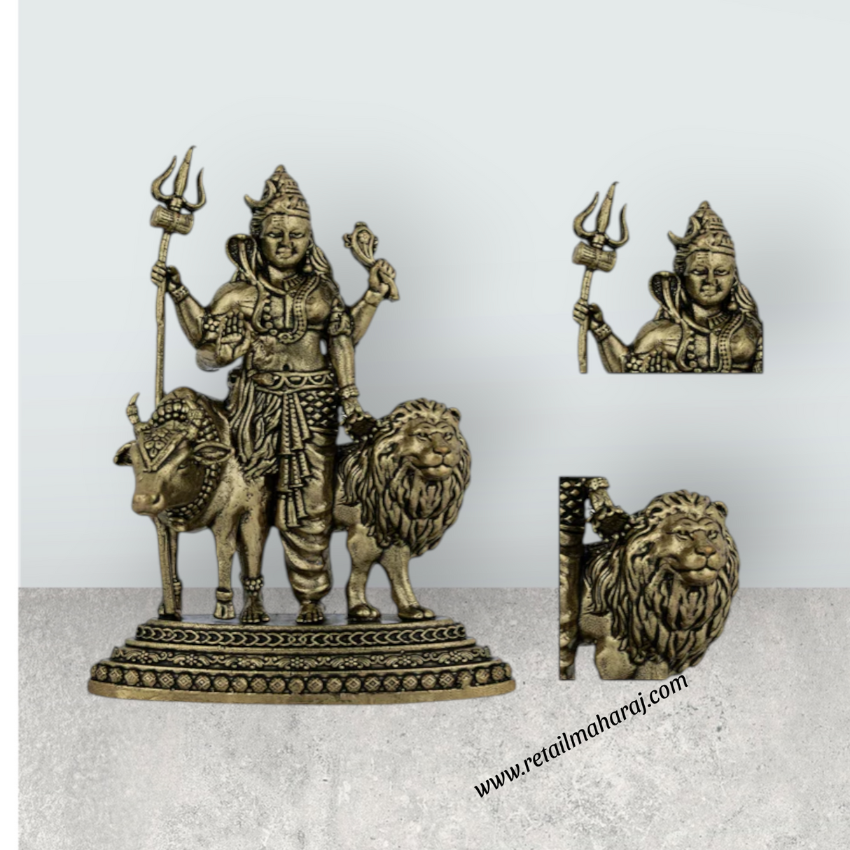 Ardhanareeswarar Murti – Antique Brass Idol / Cow & Lion Base Statue for Home & Pooja (4.5 x 3.5 Inches) - Retail Maharaj