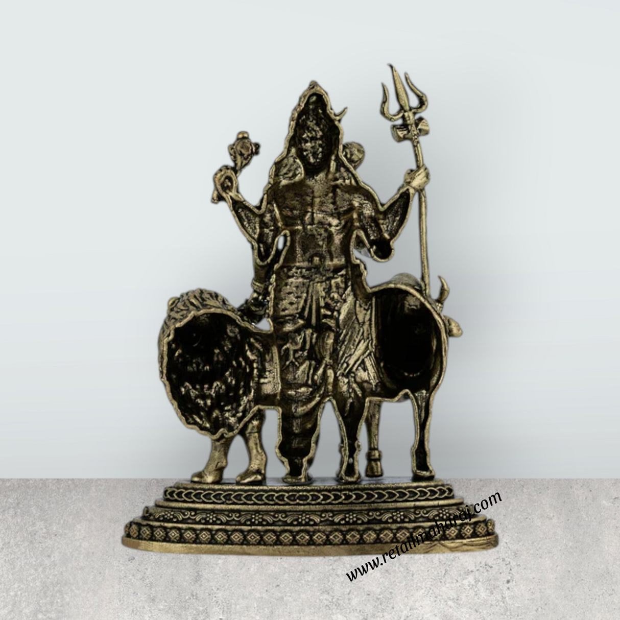 Ardhanareeswarar Murti – Antique Brass Idol / Cow & Lion Base Statue for Home & Pooja (4.5 x 3.5 Inches) - Retail Maharaj