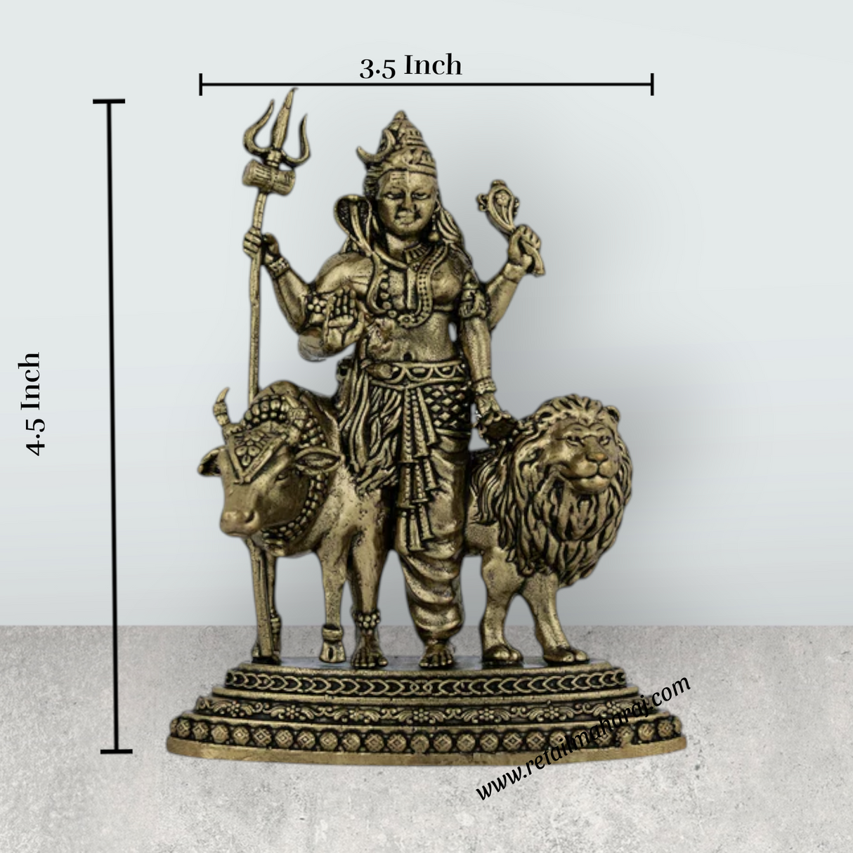 Ardhanareeswarar Murti – Antique Brass Idol / Cow & Lion Base Statue for Home & Pooja (4.5 x 3.5 Inches) - Retail Maharaj