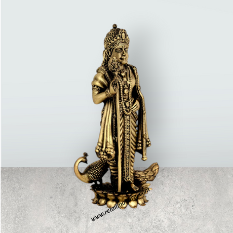 Peacock Murugan Standing On Kamal Base Murti - 6 x 3.5 Inches | Antique Brass Idol / Murugan Decor For Home & Pooja - Retail Maharaj