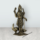 Peacock Murugan Standing On Base Murti - 4 x 2 Inches | Antique Brass Idol - Retail Maharaj