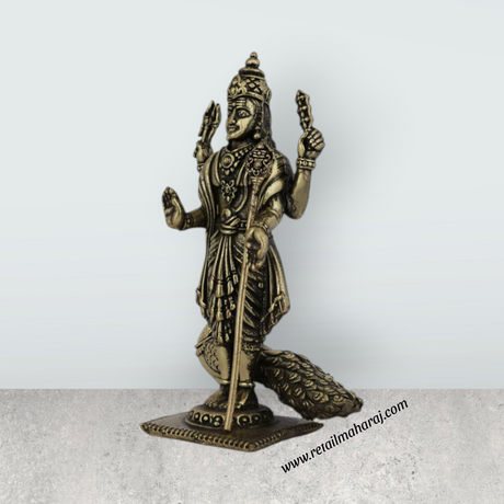 Peacock Murugan Standing On Base Murti - 4 x 2 Inches | Antique Brass Idol - Retail Maharaj