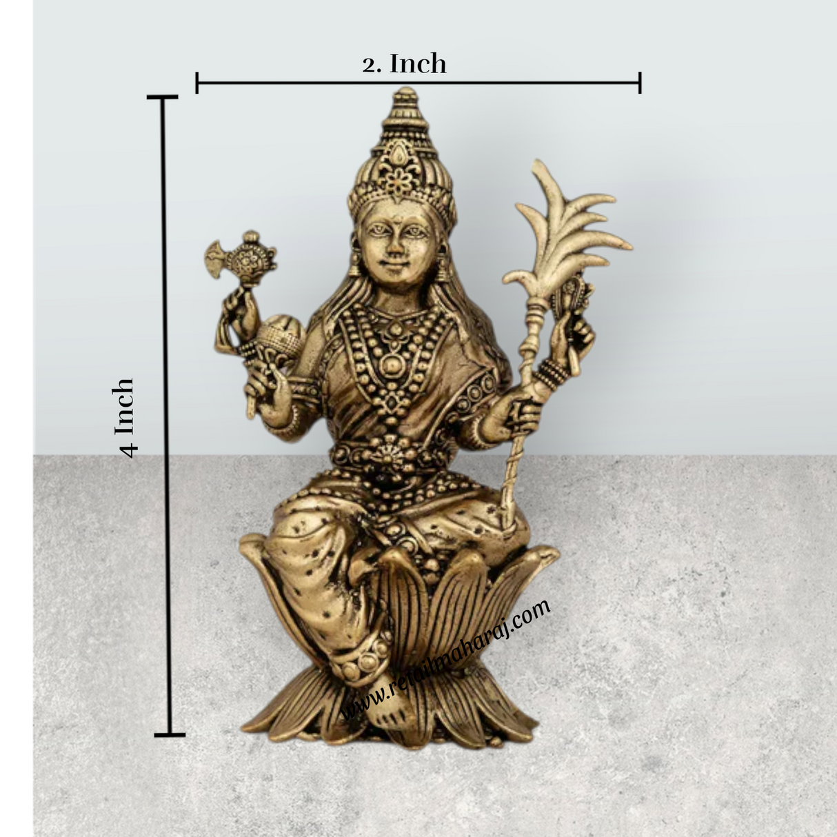 Raja Rajeshwari Devi Sitting On Base - 4 x 2 Inches | Brass Idol / Rajeshwari Murti For Pooja Room - Retail Maharaj