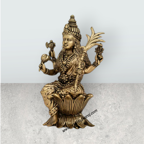 Raja Rajeshwari Devi Sitting On Base - 4 x 2 Inches | Brass Idol / Rajeshwari Murti For Pooja Room - Retail Maharaj