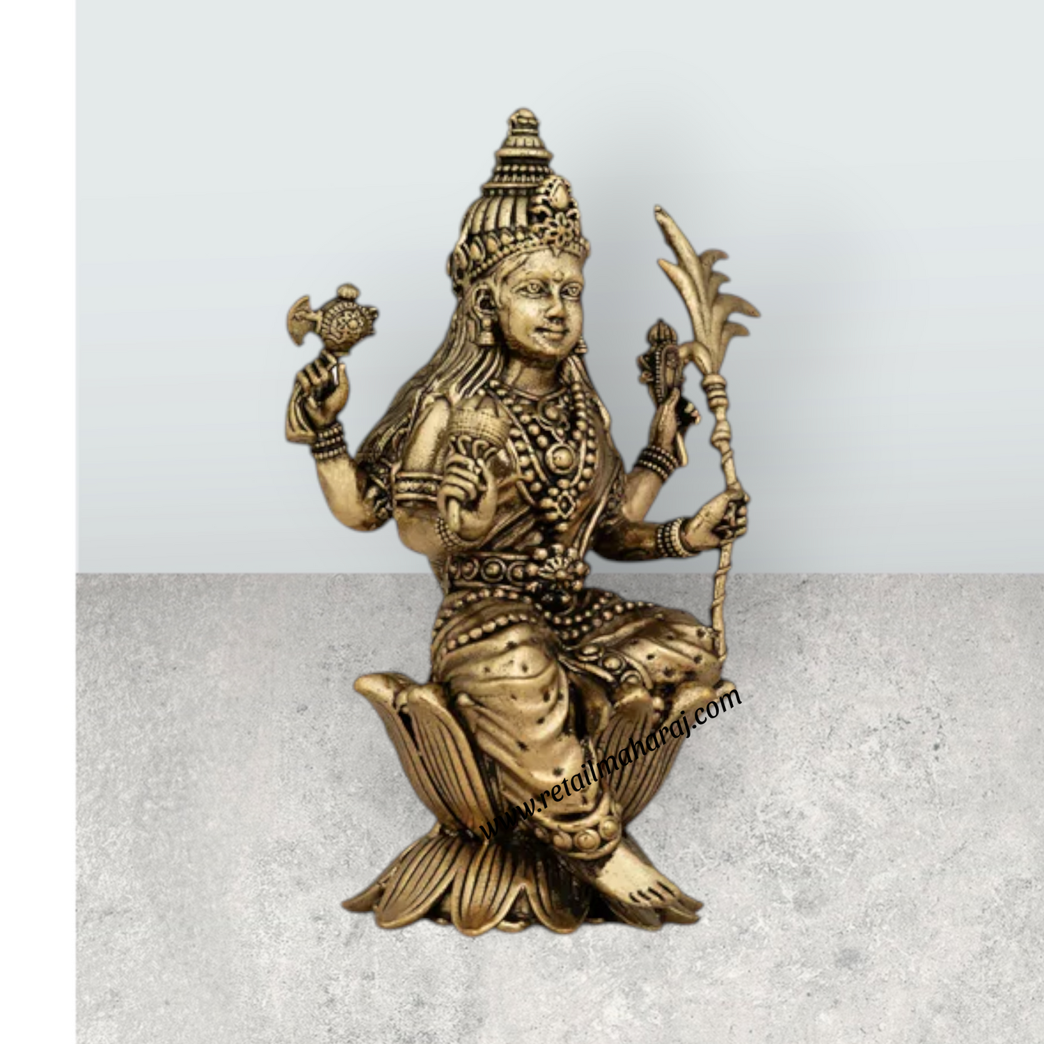 Raja Rajeshwari Devi Sitting On Base - 4 x 2 Inches | Brass Idol / Rajeshwari Murti For Pooja Room - Retail Maharaj