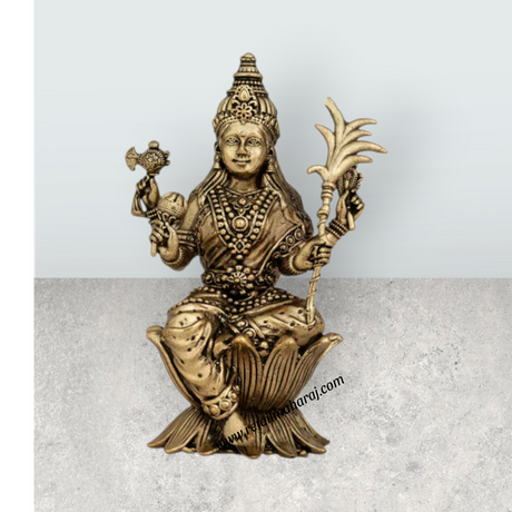 Raja Rajeshwari Devi Sitting On Base - 4 x 2 Inches | Brass Idol / Rajeshwari Murti For Pooja Room - Retail Maharaj