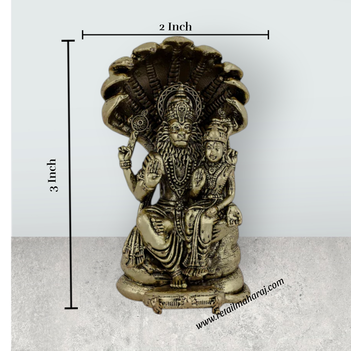 Lakshmi Narasimhar Sitting on Nagam Base Murti - 3 x 2 Inches | Antique Brass Idol - Retail Maharaj