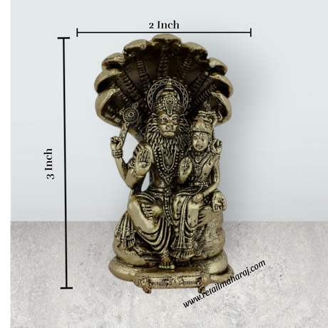 Lakshmi Narasimhar Sitting on Nagam Base Murti - 3 x 2 Inches | Antique Brass Idol - Retail Maharaj
