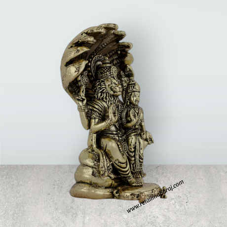 Lakshmi Narasimhar Sitting on Nagam Base Murti - 3 x 2 Inches | Antique Brass Idol - Retail Maharaj