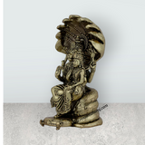 Lakshmi Narasimhar Sitting on Nagam Base Murti - 3 x 2 Inches | Antique Brass Idol - Retail Maharaj