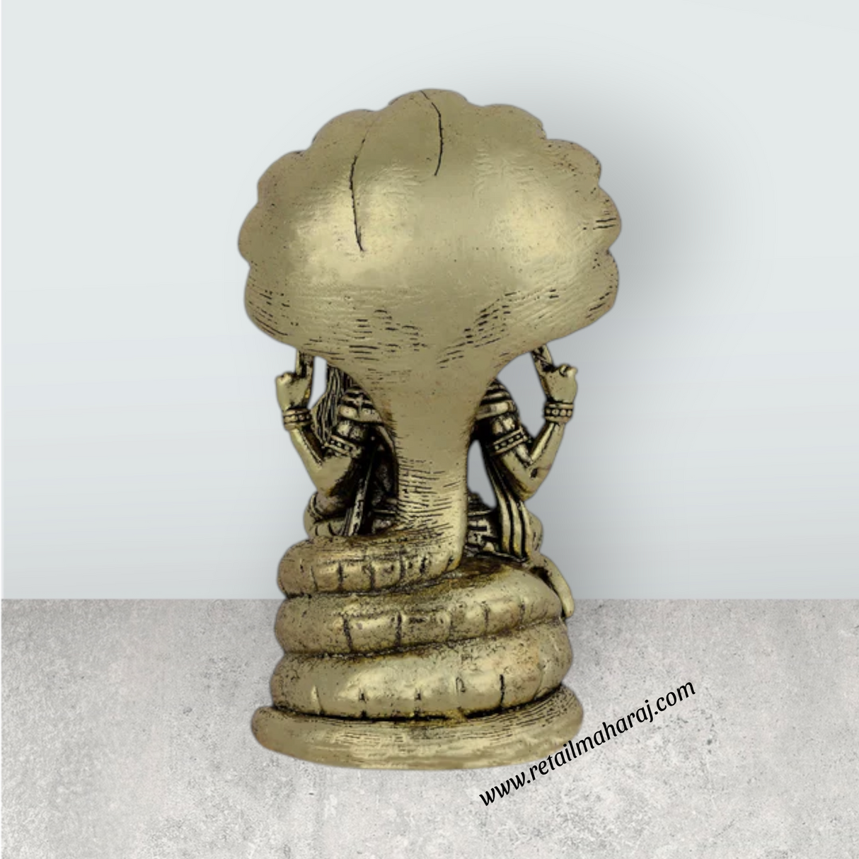 Lakshmi Narasimhar Sitting on Nagam Base Murti - 3 x 2 Inches | Antique Brass Idol - Retail Maharaj