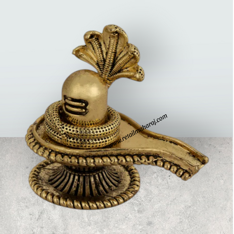 Shivling with Naga – 2.25 x 2 Inch | Antique Brass Shiva Lingam / Sivalingam Idol for Pooja & Home Temple Decor - Retail Maharaj