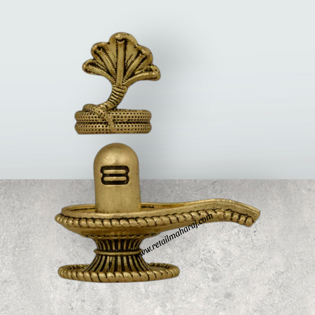 Shiv Ling Murti With Nagam - 1.5 x 1.75 Inches | Brass Shiva Lingam Statue / Shiv Ling Idol For Pooja - Retail Maharaj