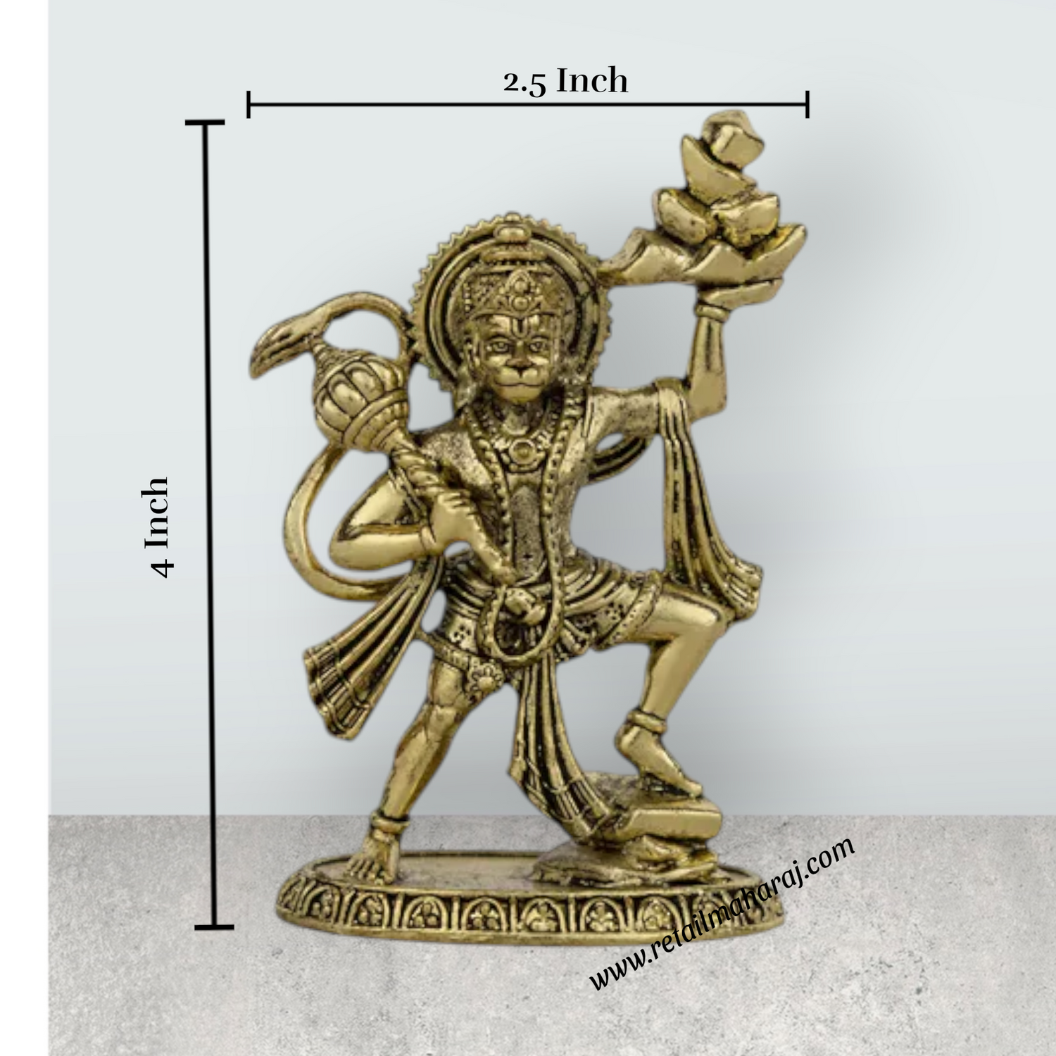 Sanjeevi Hanuman Murti – Antique Brass Anjaneya Statue for Home Pooja & Protection (4 x 2.5 Inches) - Retail Maharaj